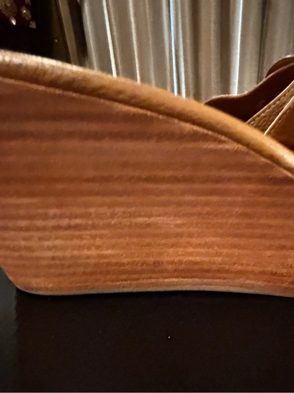 Tory Burch Cognac Leather Logo Wedge Slides